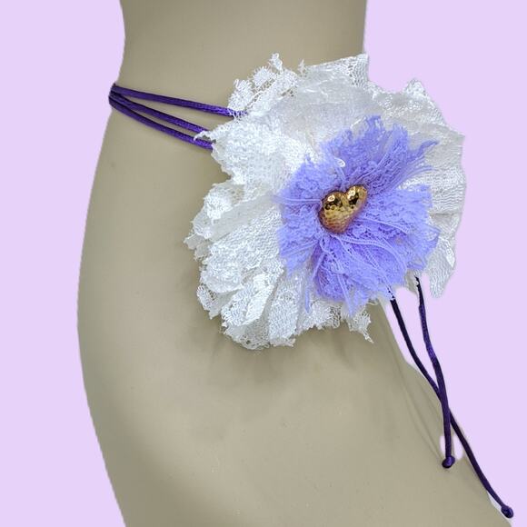 Cream Vintage Lace Choker Artisan Necklace Romantic Purple Gold Heart Adjustable - Picture 3 of 10